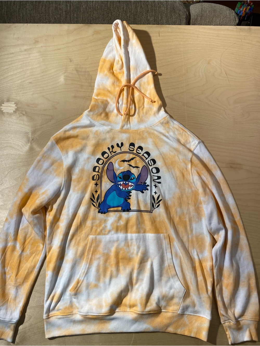Disney Spooky Season Stitch Tie-Dye Crewneck - Orange & White Large (Z)